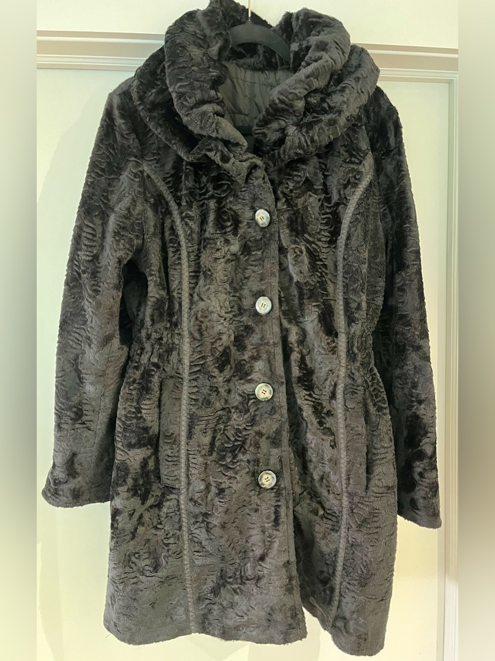 Laundry by Shelli Segal Reversible Faux Fur Quilted Coat XL Black
